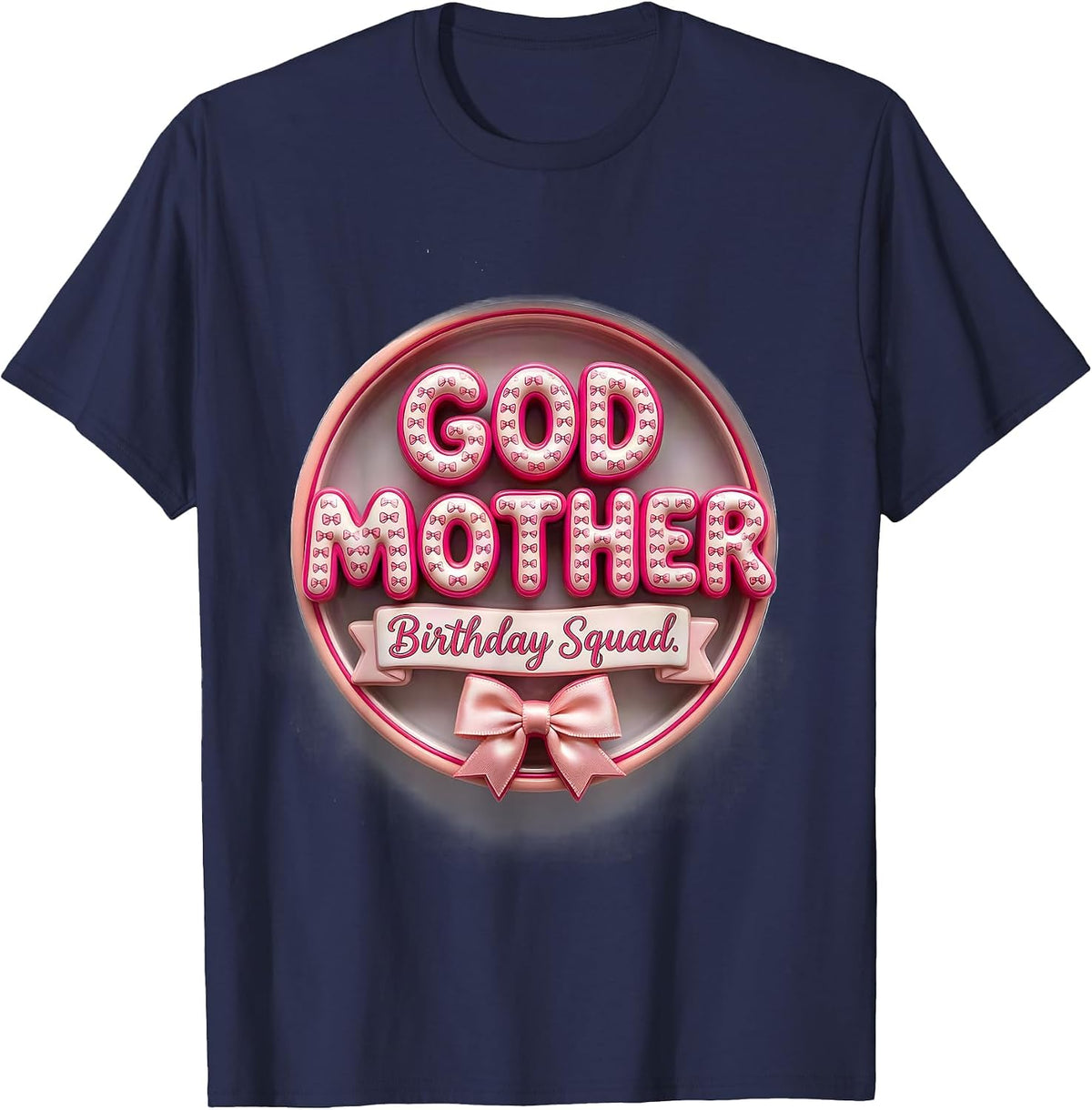 Men's Godmother Birthday Squad Pink Coquette Bow Family Matching T-Shirt - Navy Blue