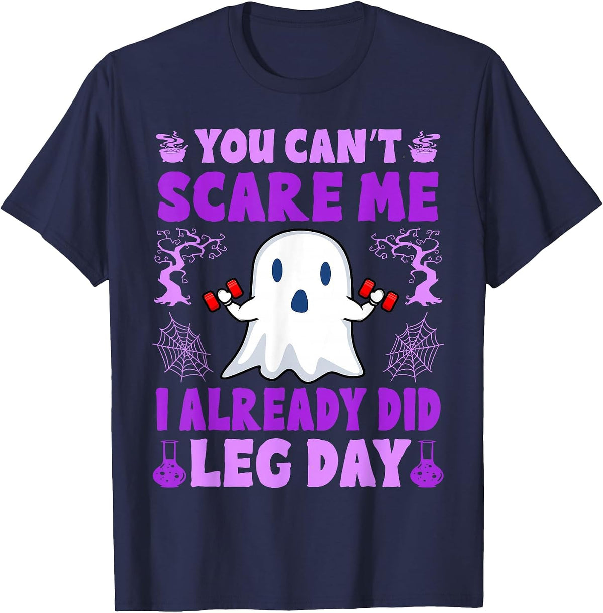 Halloween Workout Women Ghost Training with Dumbbells T-Shirt - Navy Blue