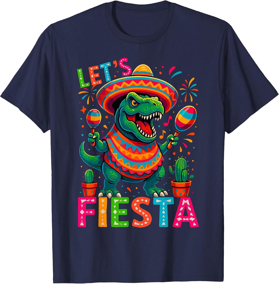 Let's Celebrate Fiesta Mexican Trex Dino Cinco De Mayo T-Shirt - Navy Blue
