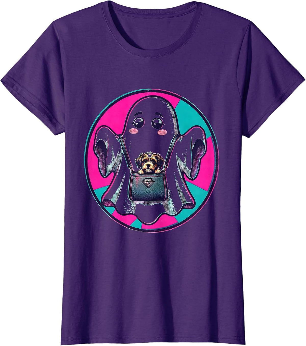 Women's Boo-Jee Ghost Floating With Designer Dog Carrier T-Shirt - Purple