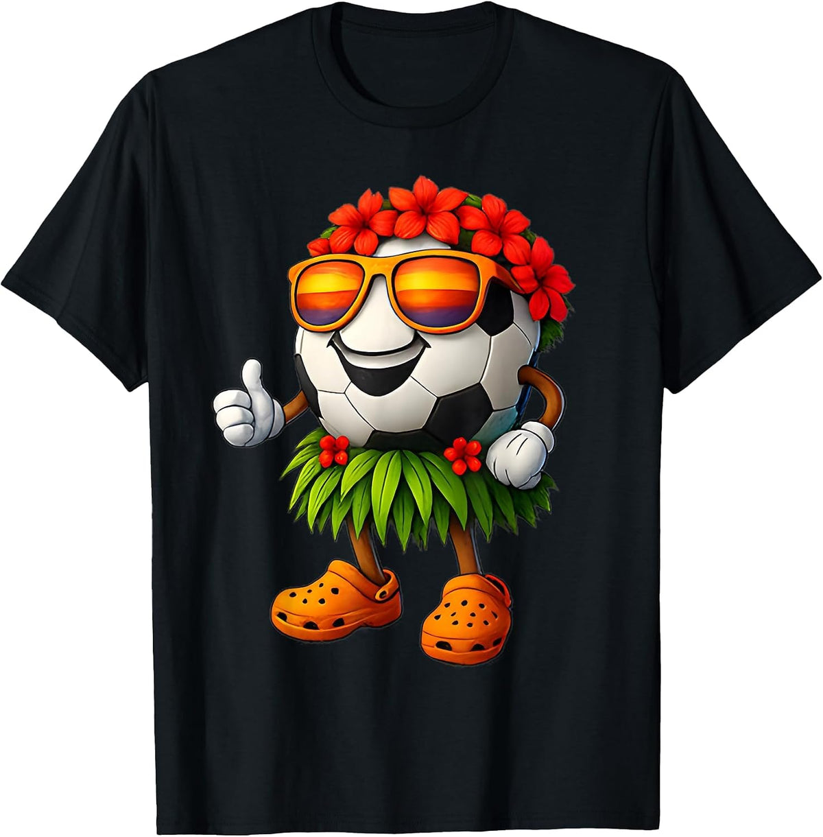 Funny Hawaiian Soccer Ball Tropical Hawaii Summer Vacation T-Shirt - Black