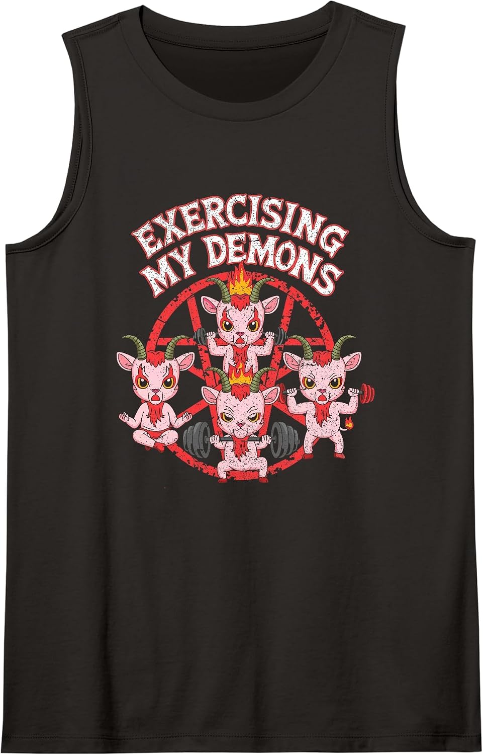 Exercising My Demons Funny Gym Workout Demon Sleeveless Tank Top - Black