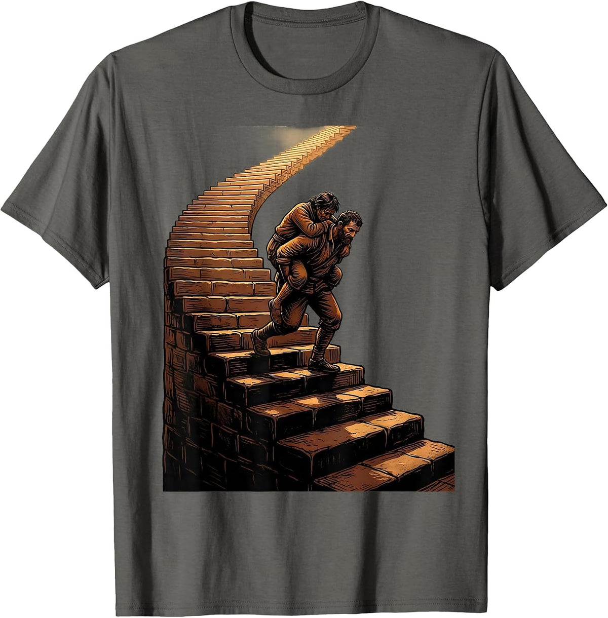 Men's Social Worker Helping Others Climb Graphic Design T-Shirt - Asphalt Grey