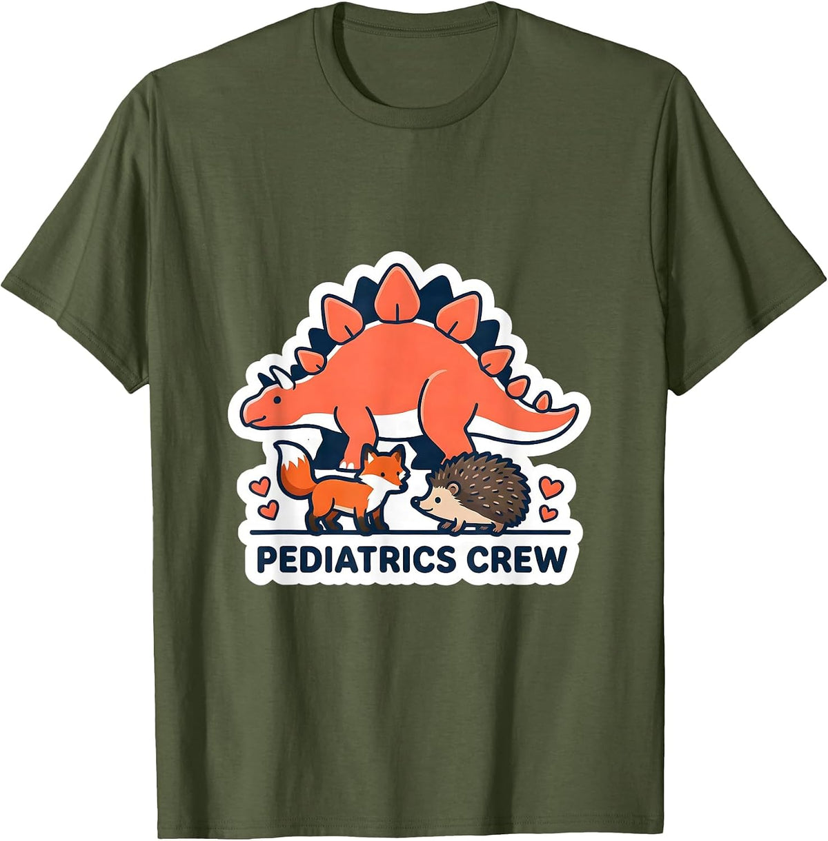 Men's Pediatrics Crew Cute Animal Pediatric Nurse PICU NICU T-Shirt - Olive Green