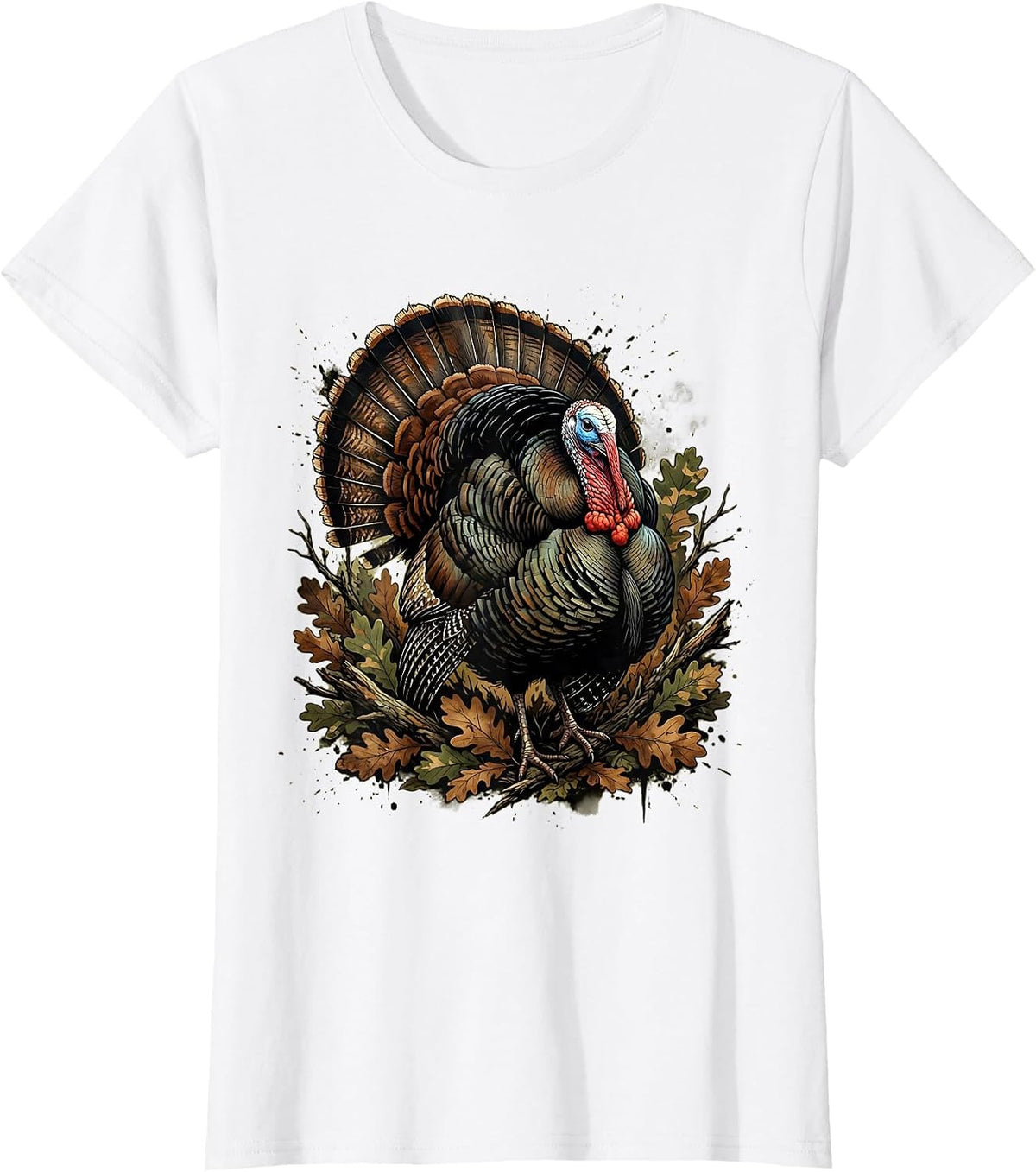 Women's Turkey Strutting Camo Fall Foliage Hunting Design T-Shirt - White