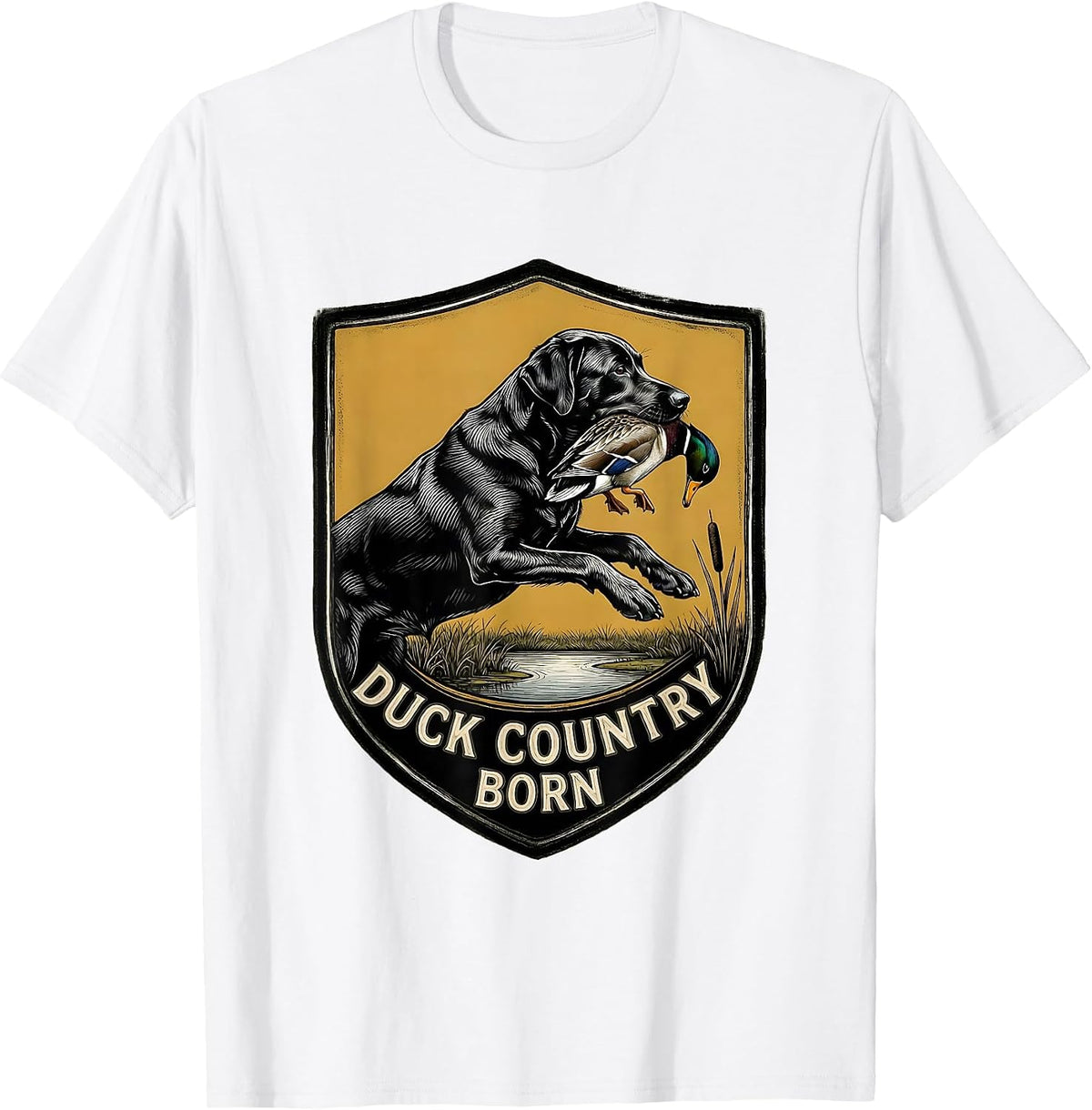 Men's Duck Country Born Scratchboard Labrador Waterfowl Hunting T-Shirt - White