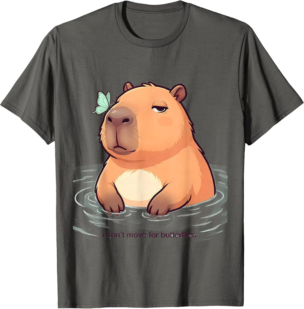 Men's i dont move for butterflies Cute Kawaii Capybara Animal T-Shirt - Asphalt Grey