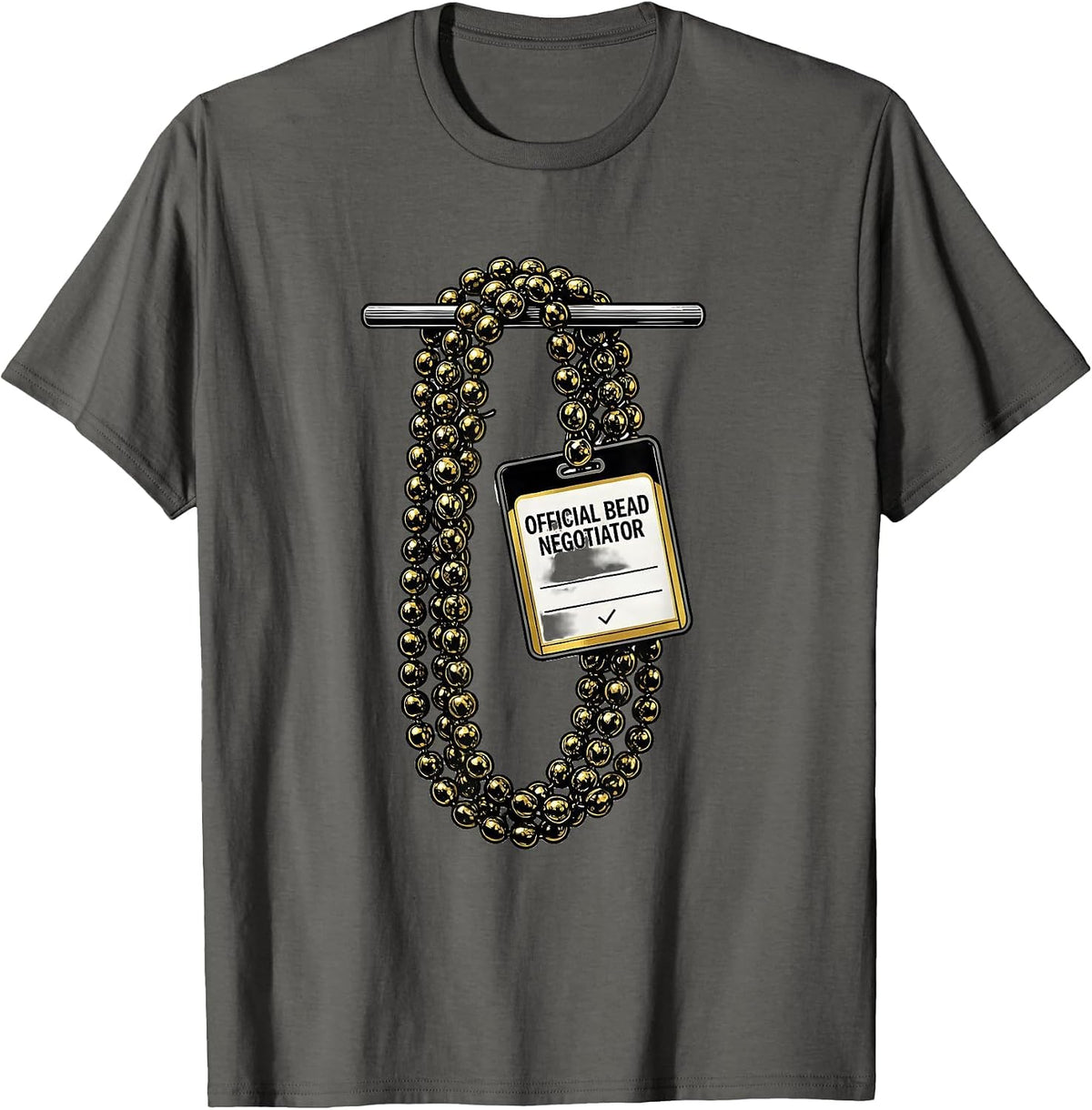 Men's Official Bead Negotiator Funny Mardi Gras Party Group T-Shirt - Asphalt Grey