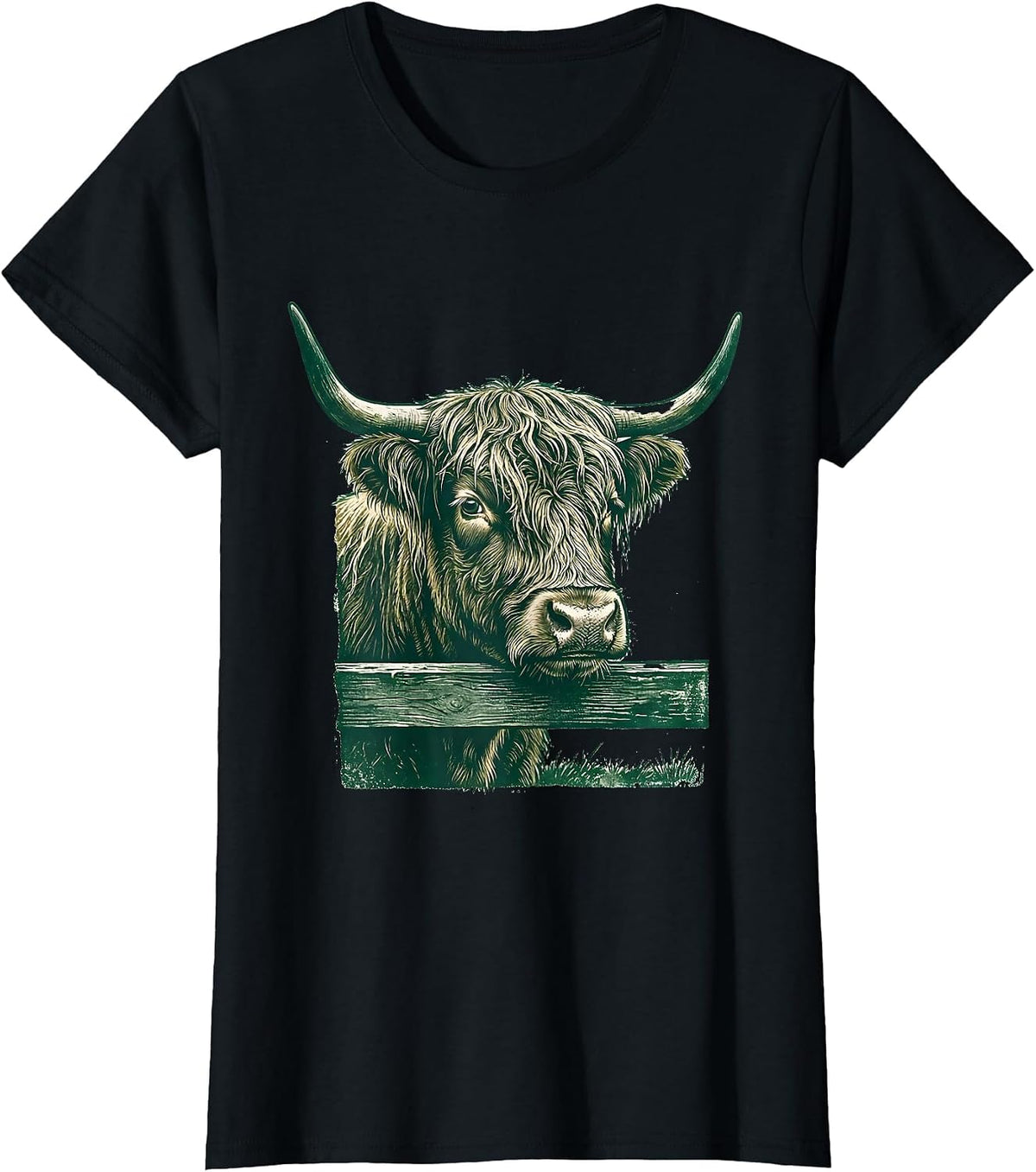 Highland Cow Bust Farm Humor Novelty T-Shirt - Black