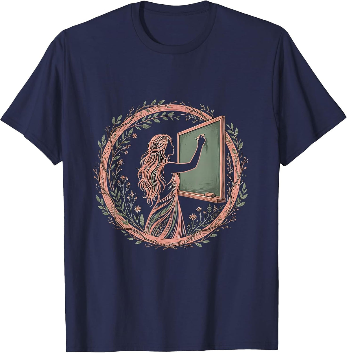 Teacher Chalkboard Illustration Classic Design T-Shirt - Navy Blue