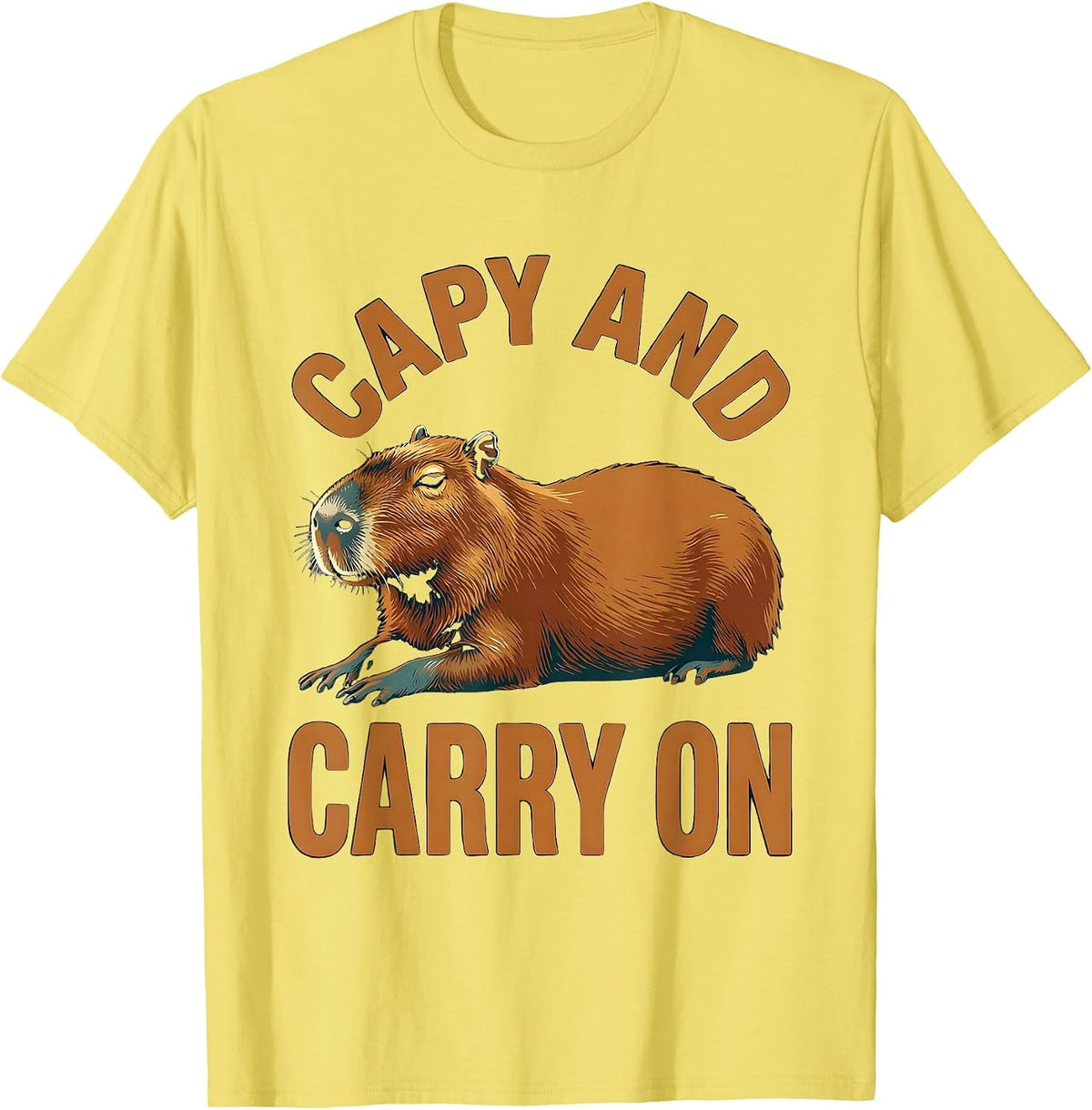 Men's Capy And Carry On Funny Capybara Meme Animal Lover Humor T-Shirt - Lemon Yellow