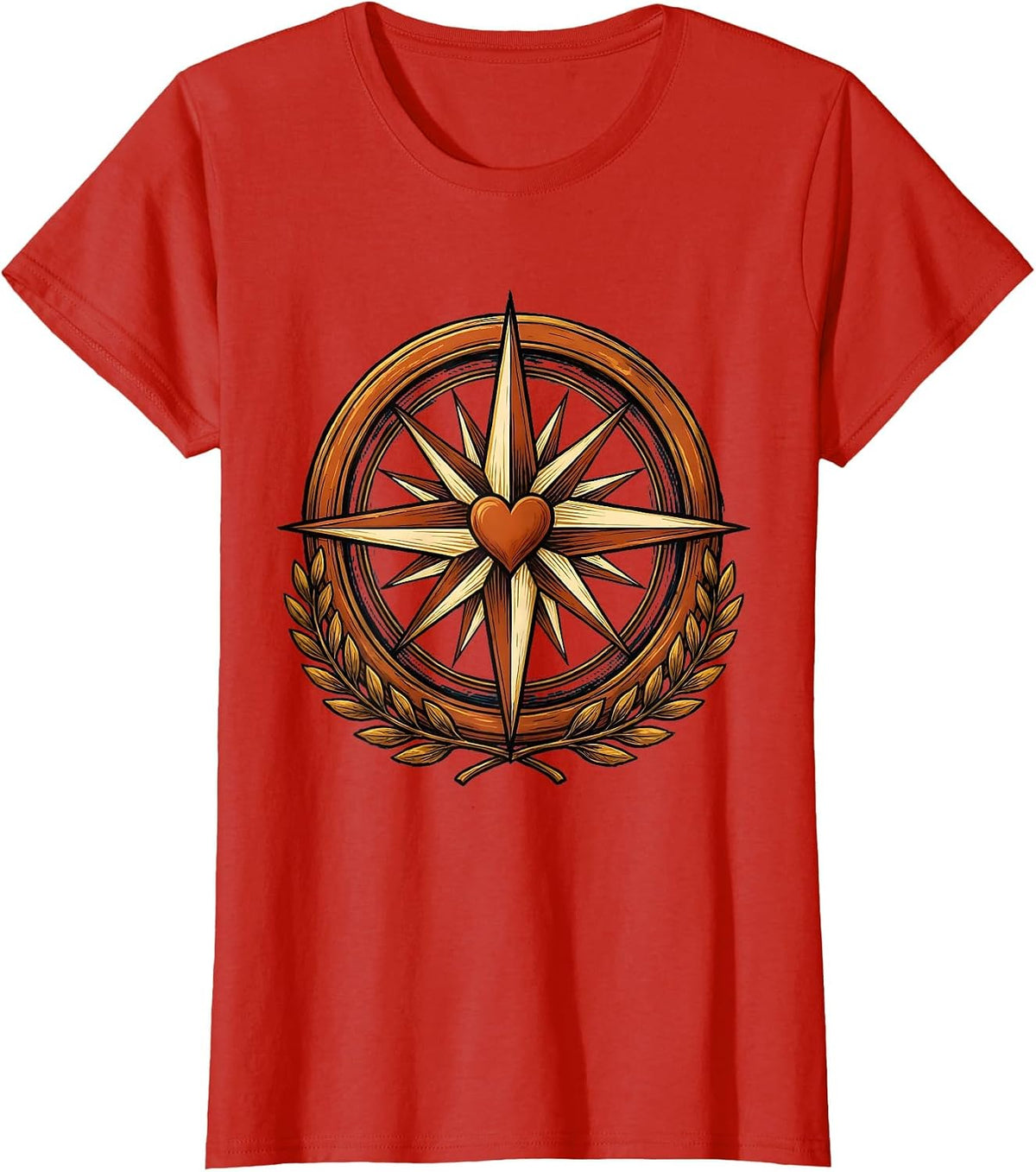 Women's Social Worker Compass Rose Heart Graphic T-Shirt - Red