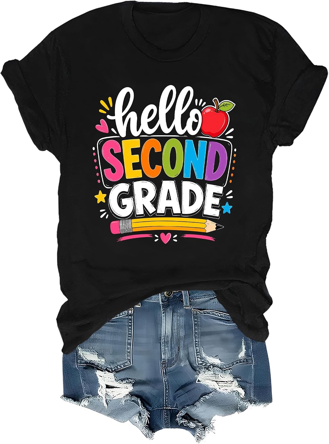 Hello Second Grade Shirt 2st Grade Teacher Back to School T-Shirt - Black