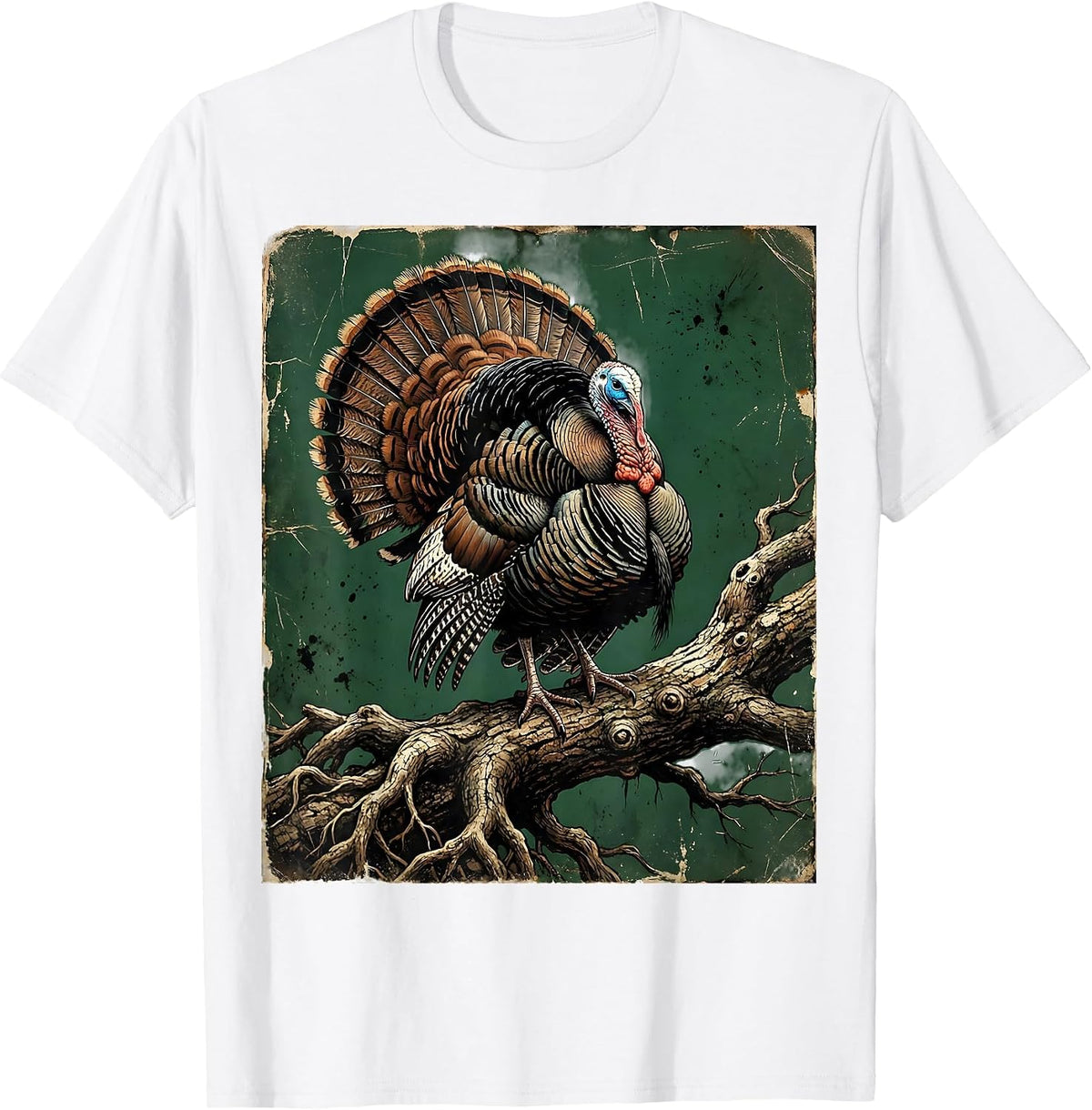 Men's Wild Turkey Perched on Gnarled Oak Branch T-Shirt - White