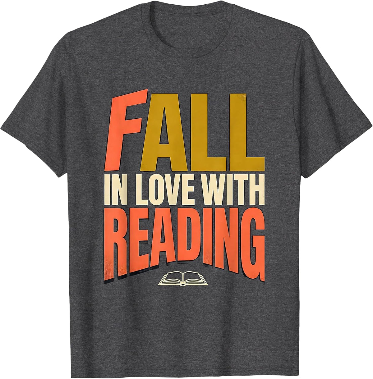 Fall In Love With Reading Midcentury Modern Teacher Book T-Shirt - Dark Heather Grey