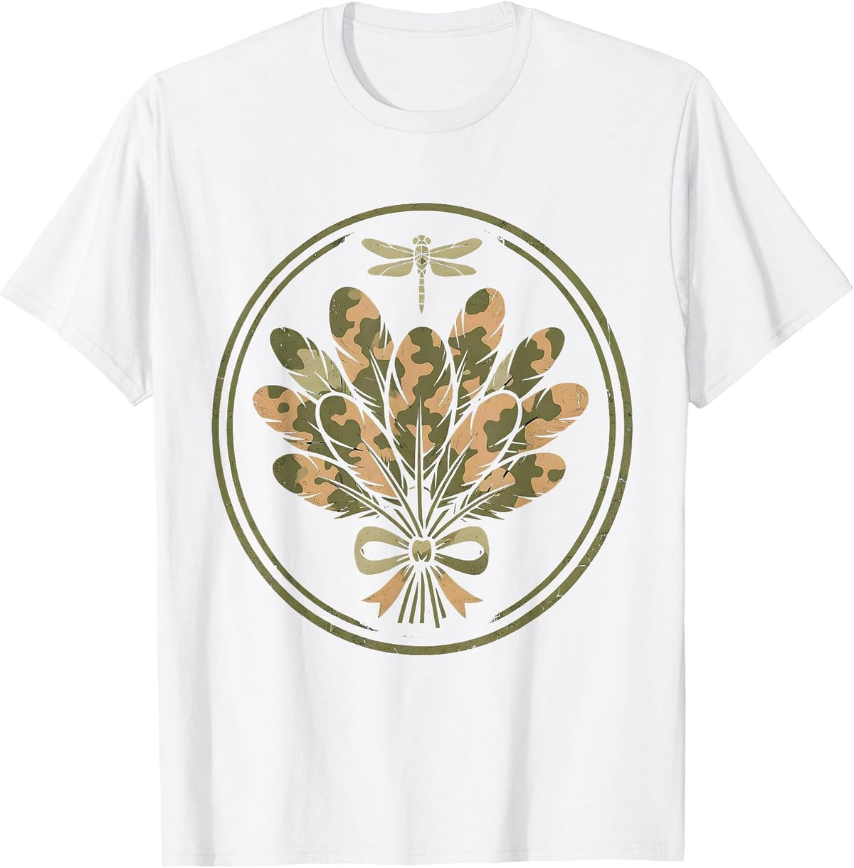 Men's Wild Turkey Feathers Forest Camouflage Design T-Shirt - White