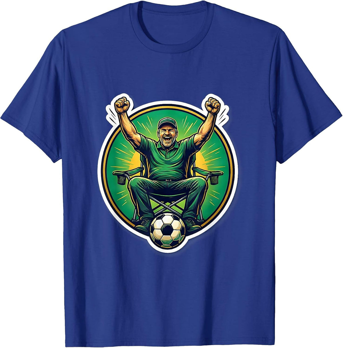 Soccer Dad Cheering From Sideline Chair Graphic T-Shirt - Royal Blue