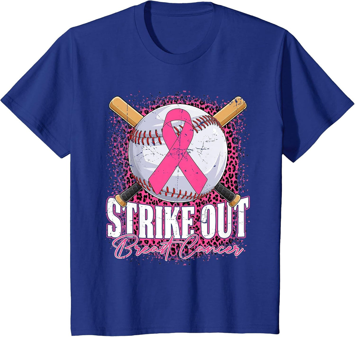 Strike Out Breast Cancer Baseball Ball & Pink Ribbon Women T-Shirt - Royal Blue