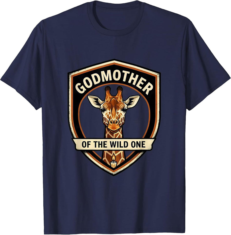 Godmother Of The Wild One Playful Safari Matching First T-Shirt - Navy Blue