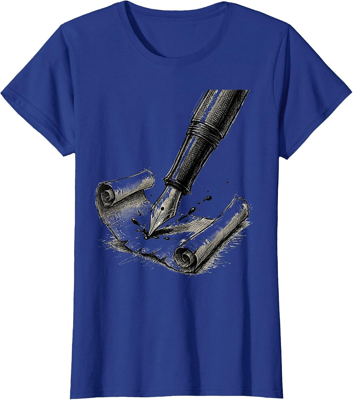 Women's English Teacher Fountain Pen Parchment Scroll Design T-Shirt - Royal Blue