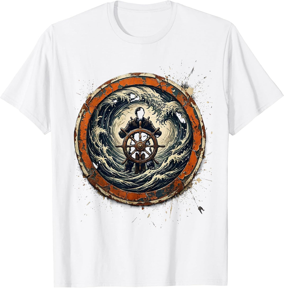 Men's Chaos Coordinator Ship Wheel Whirlpool Graphic T-Shirt - White
