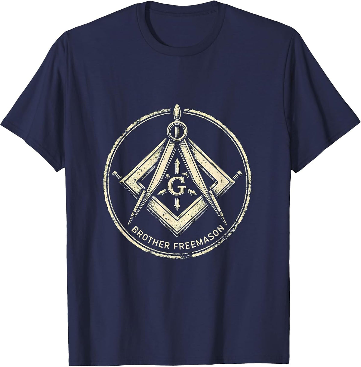 Men's Brother Freemason Rubber Stamp Square and Compass Masonic T-Shirt - Navy Blue