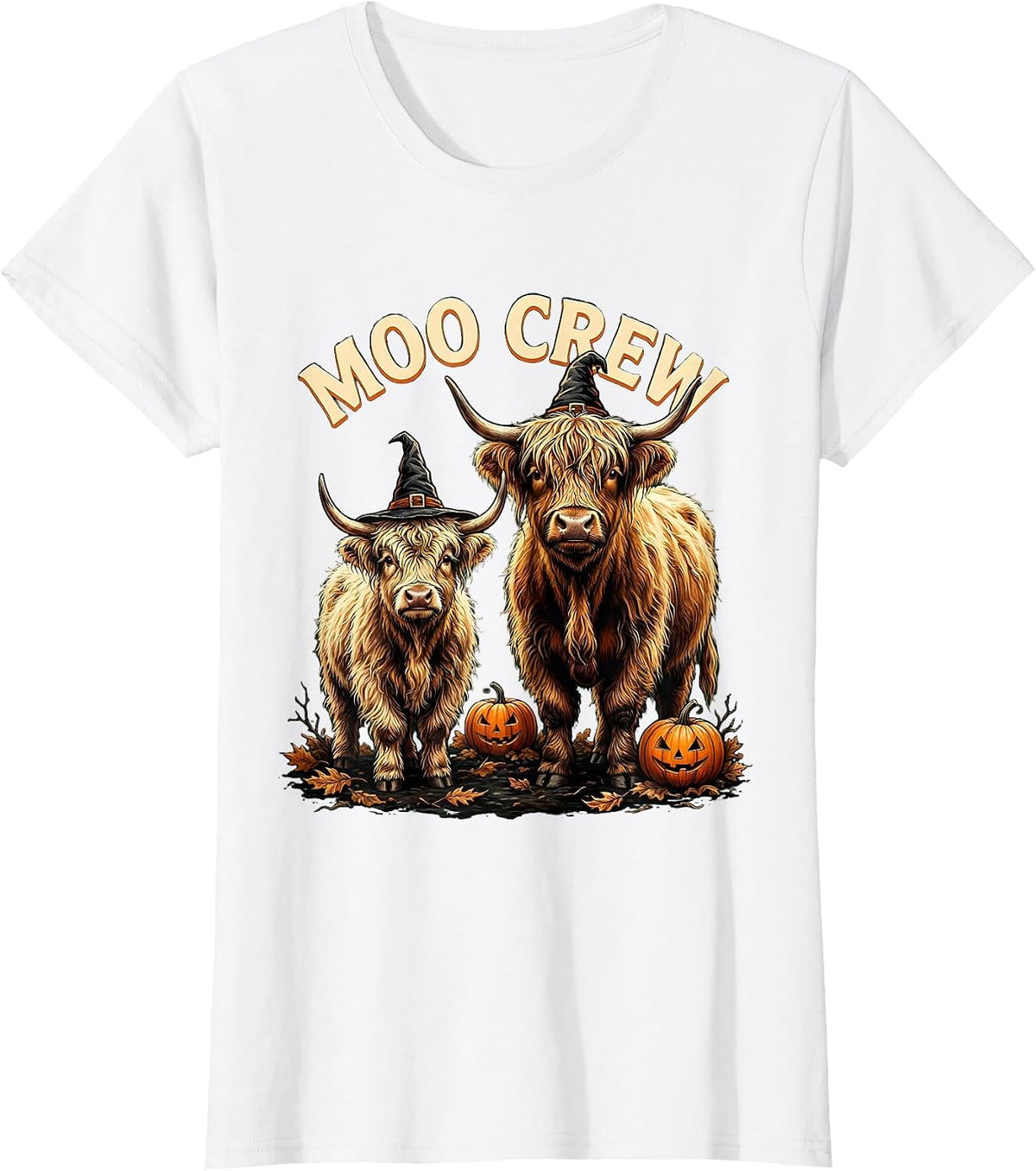 Moo Crew Highland Cow Witch Halloween Family Costume Humor T-Shirt - White