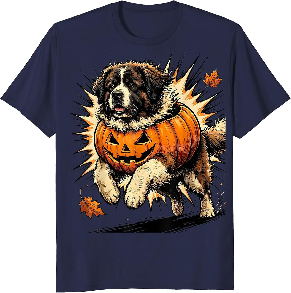 Newfoundland Bounding Dog Halloween Costume Comic Book T-Shirt - Navy Blue