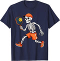 Funny Skeleton Play Pickleball Halloween Costume Boys Men T-Shirt - Navy Blue