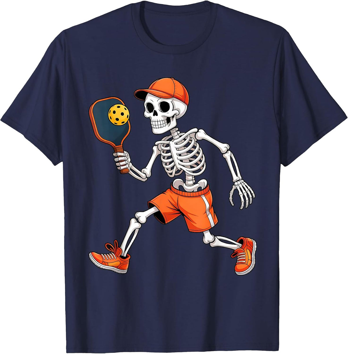 Funny Skeleton Play Pickleball Halloween Costume Boys Men T-Shirt - Navy Blue