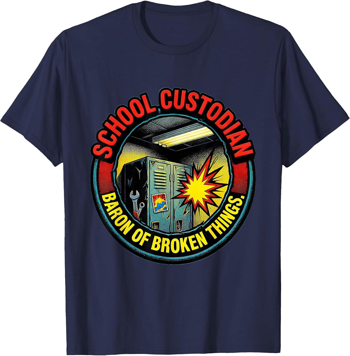 School Custodian, Baron of Broken Things Funny T-Shirt - Navy Blue