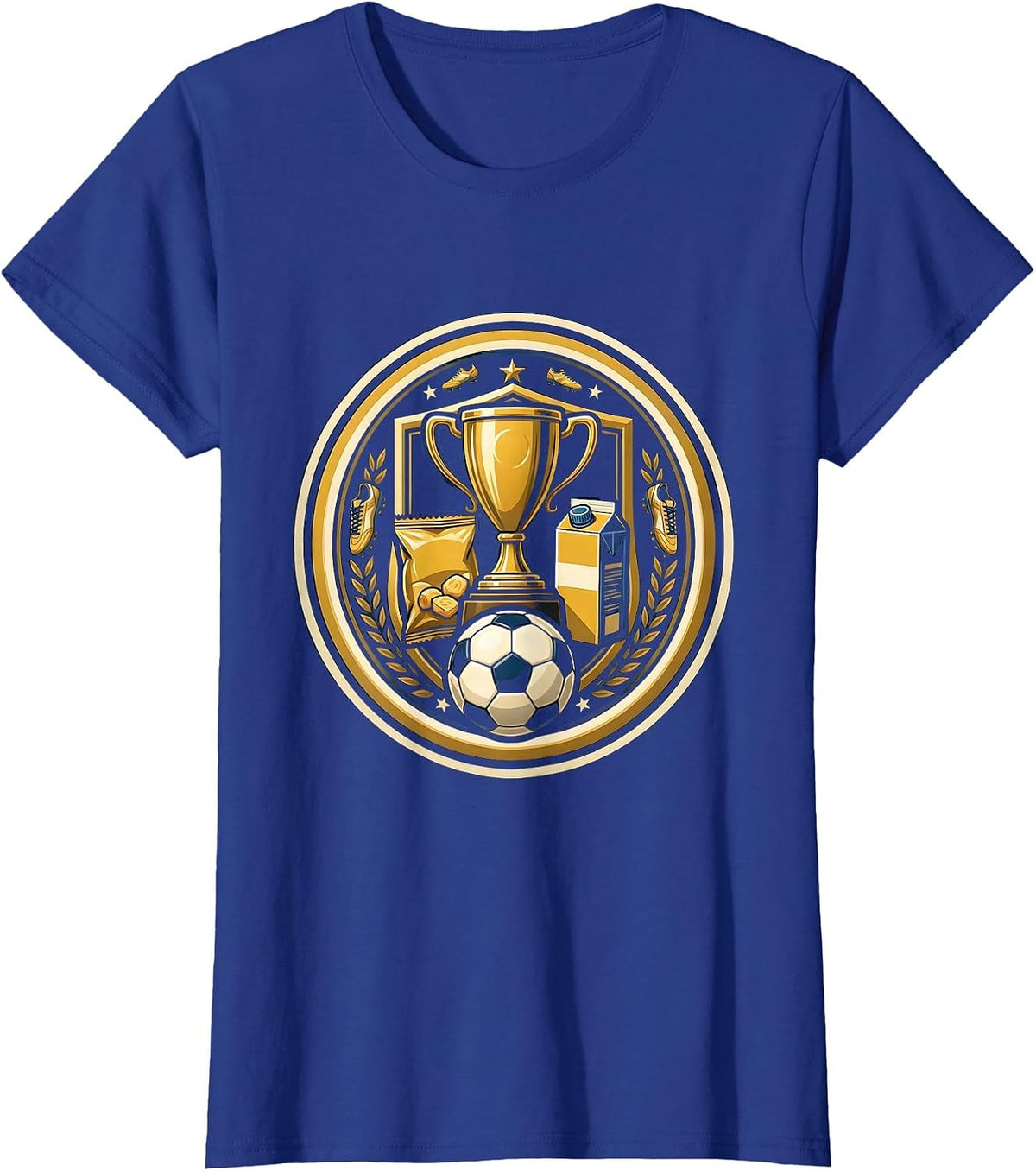 Women's Soccer Dad Trophy Snacks Funny Graphic Tee T-Shirt - Royal Blue