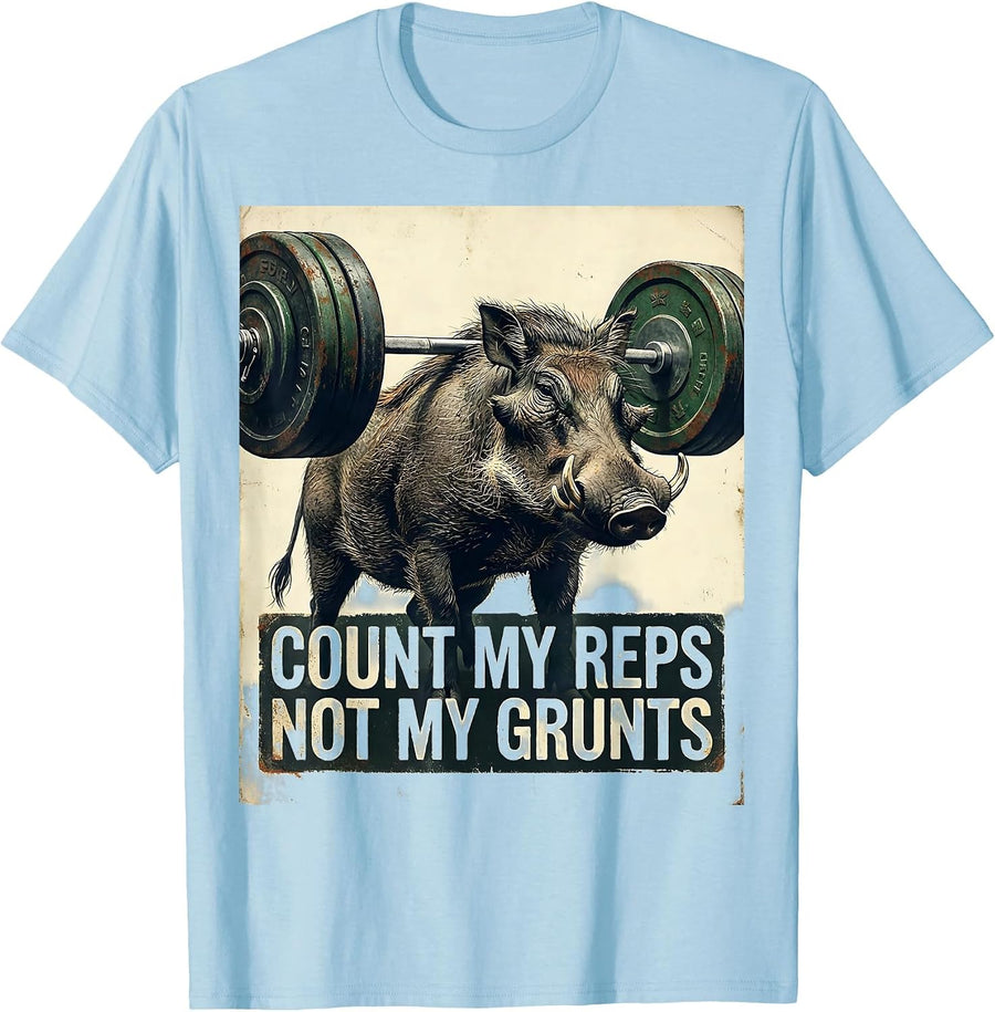 Men's Count My Reps, Not My Grunts Vintage Gym Workout Humor T-Shirt - Baby Blue