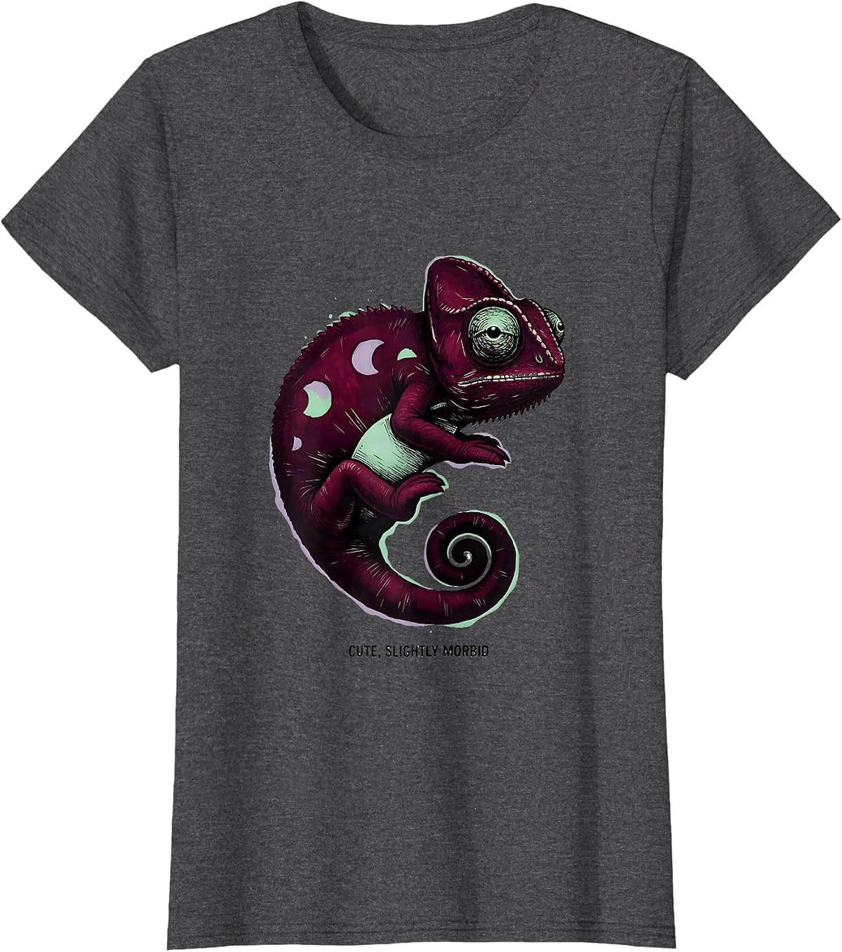 Women's Cute Slightly Morbid Kawaii Pastel Goth Plush Chameleon T-Shirt - Dark Heather Grey