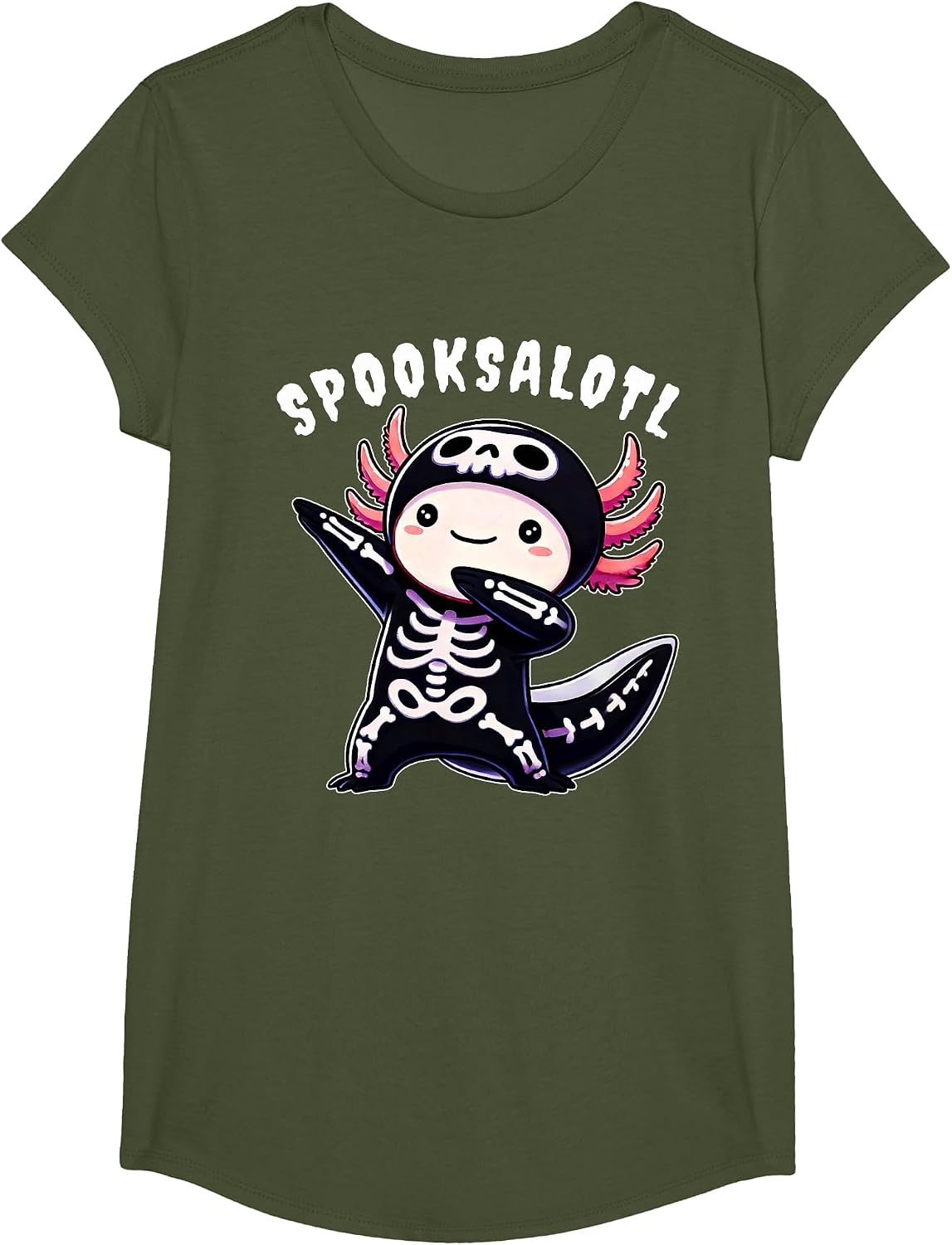 Funny Axolotl Halloween Design for Kids Boys Girls Youth T-Shirt - Girls Olive Green