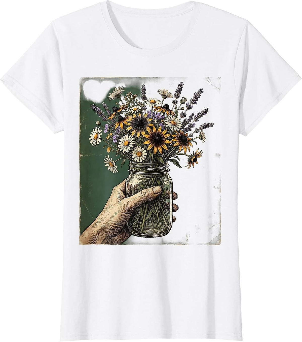 Country Music Wildflower Mason Jar Graphic Tee T-Shirt - White
