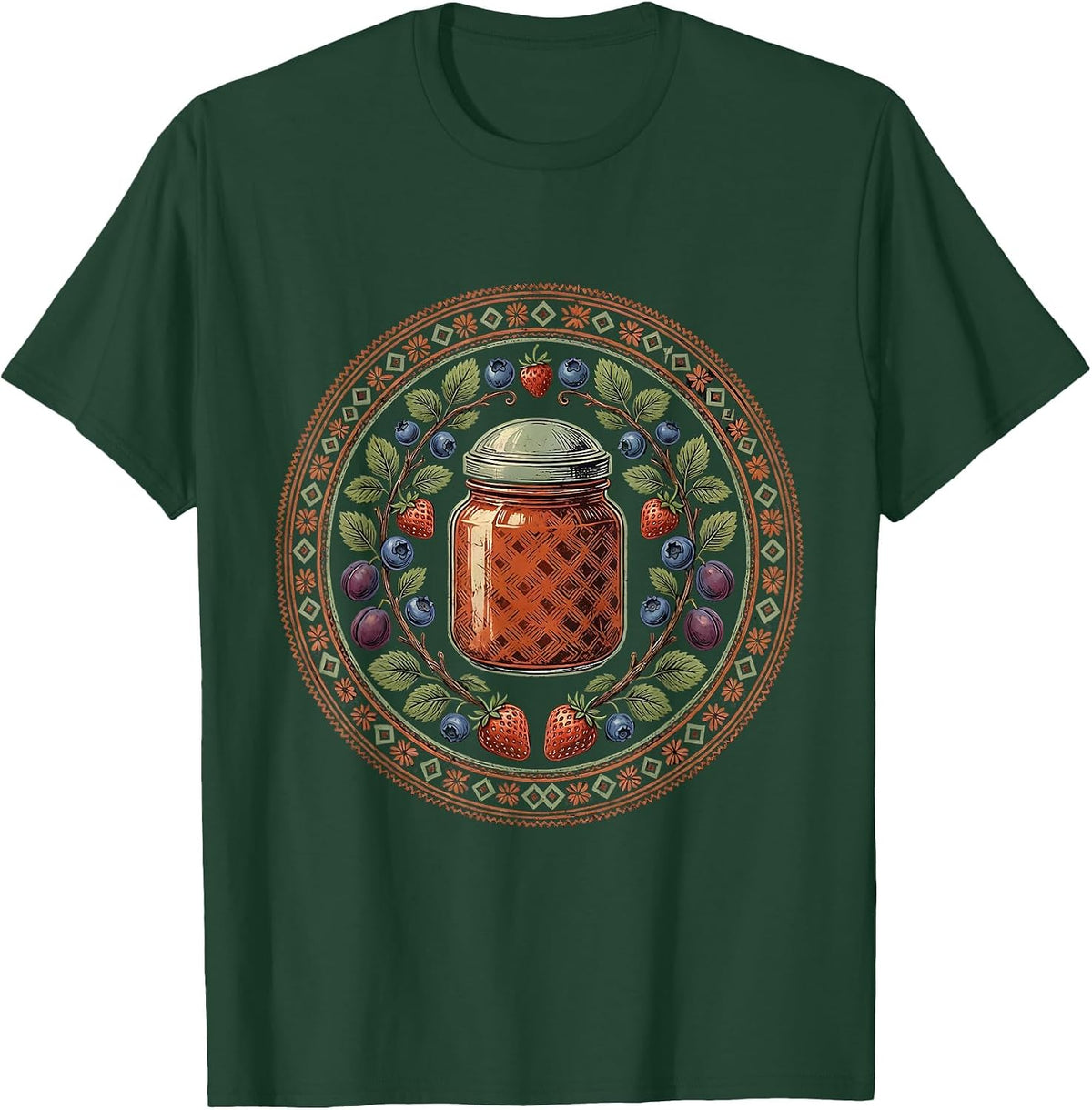 Grandma's Homemade Jam Mason Jars Illustration T-Shirt - Dark Green