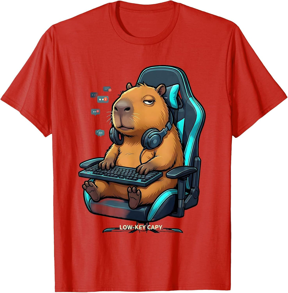 Men's Low-Key Capy Funny Capybara Gaming Meme Humor Youth T-Shirt - Red