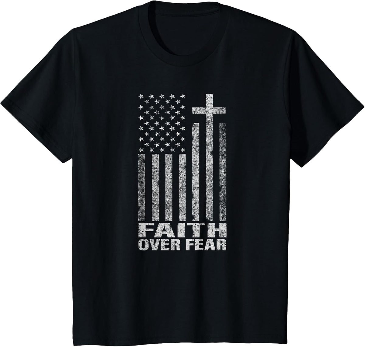 Faith Over Fear Cool Christian Flag Cross for Men Women Kids T-Shirt - Black