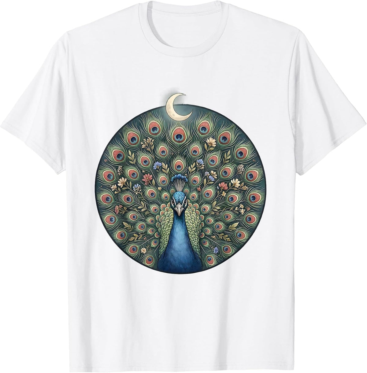 Men's Red White and Blue Peacock Tail Fan Design T-Shirt - White