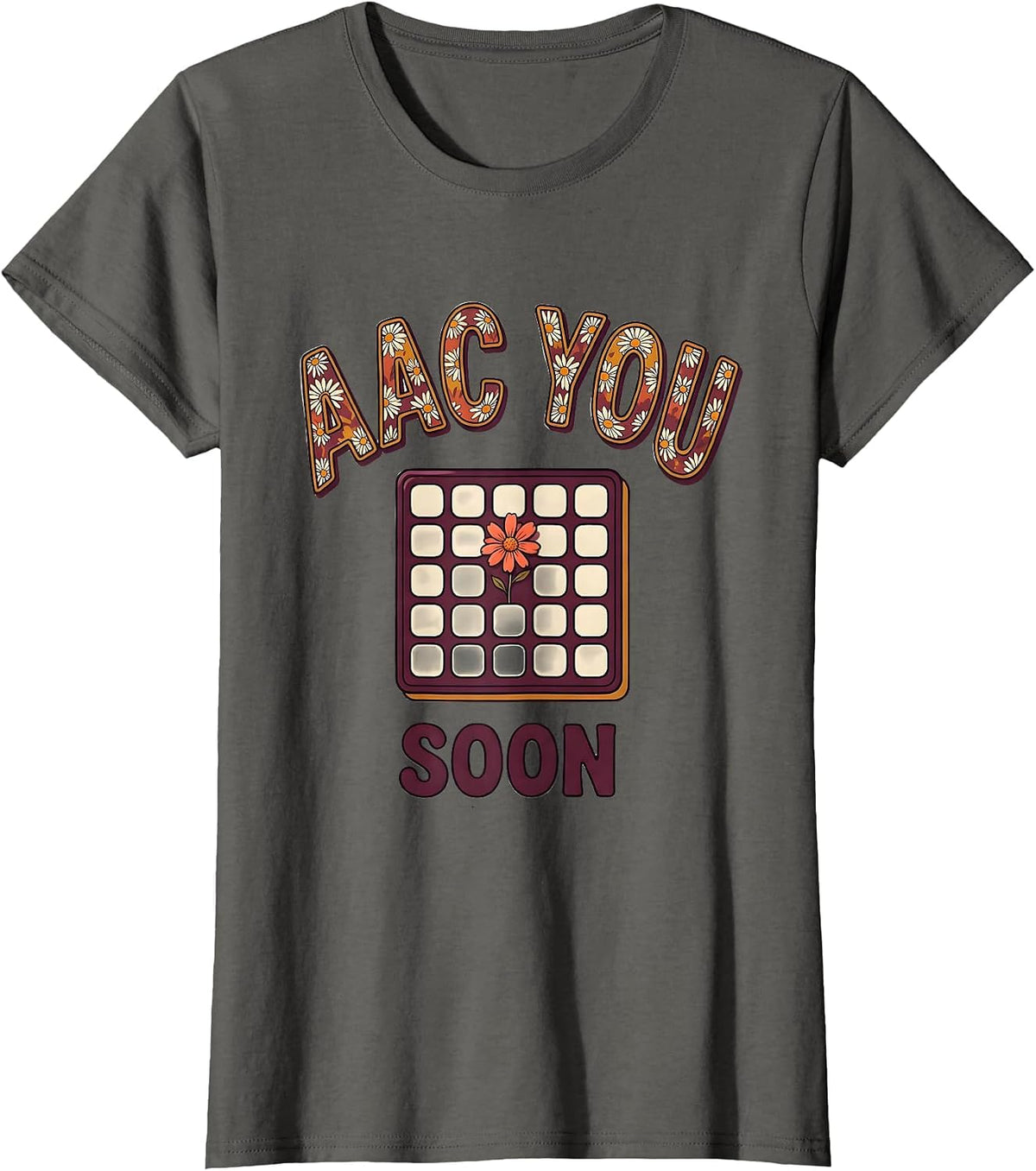 Women's AAC You Soon Retro Floral Speech Language Pathologist SLP T-Shirt - Asphalt Grey