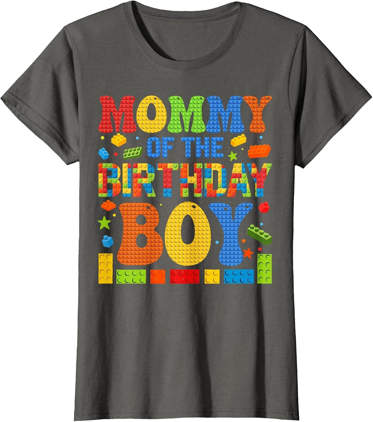 Mommy of The Birthday Boy Building Block Birthday Party T-Shirt - Asphalt Grey