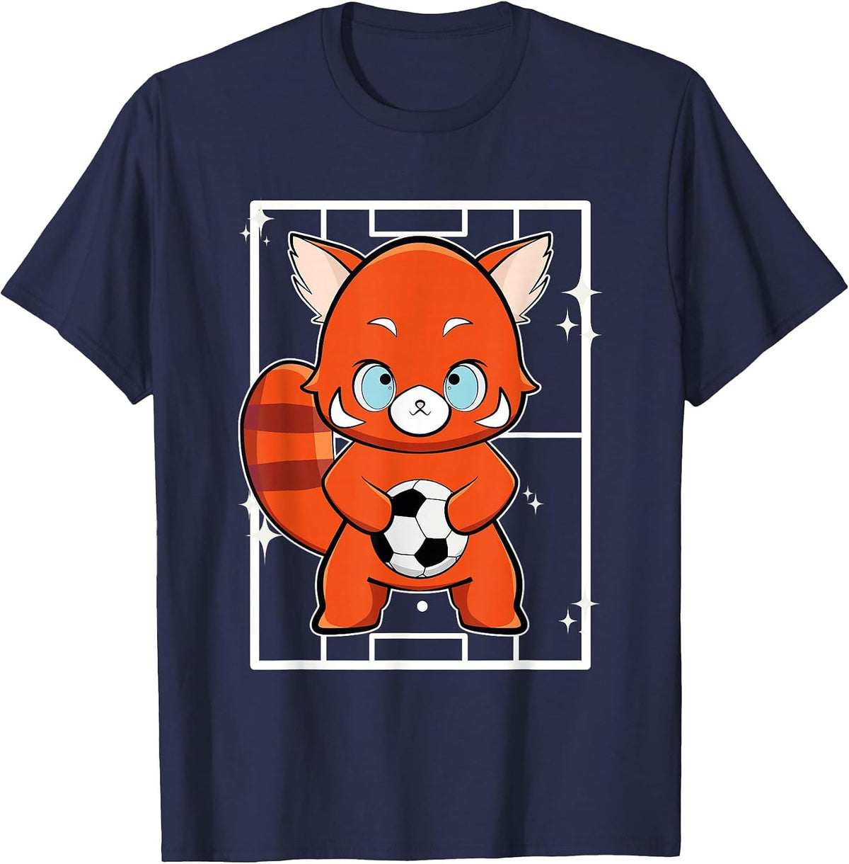 Red Panda with Football T-Shirt - Navy Blue
