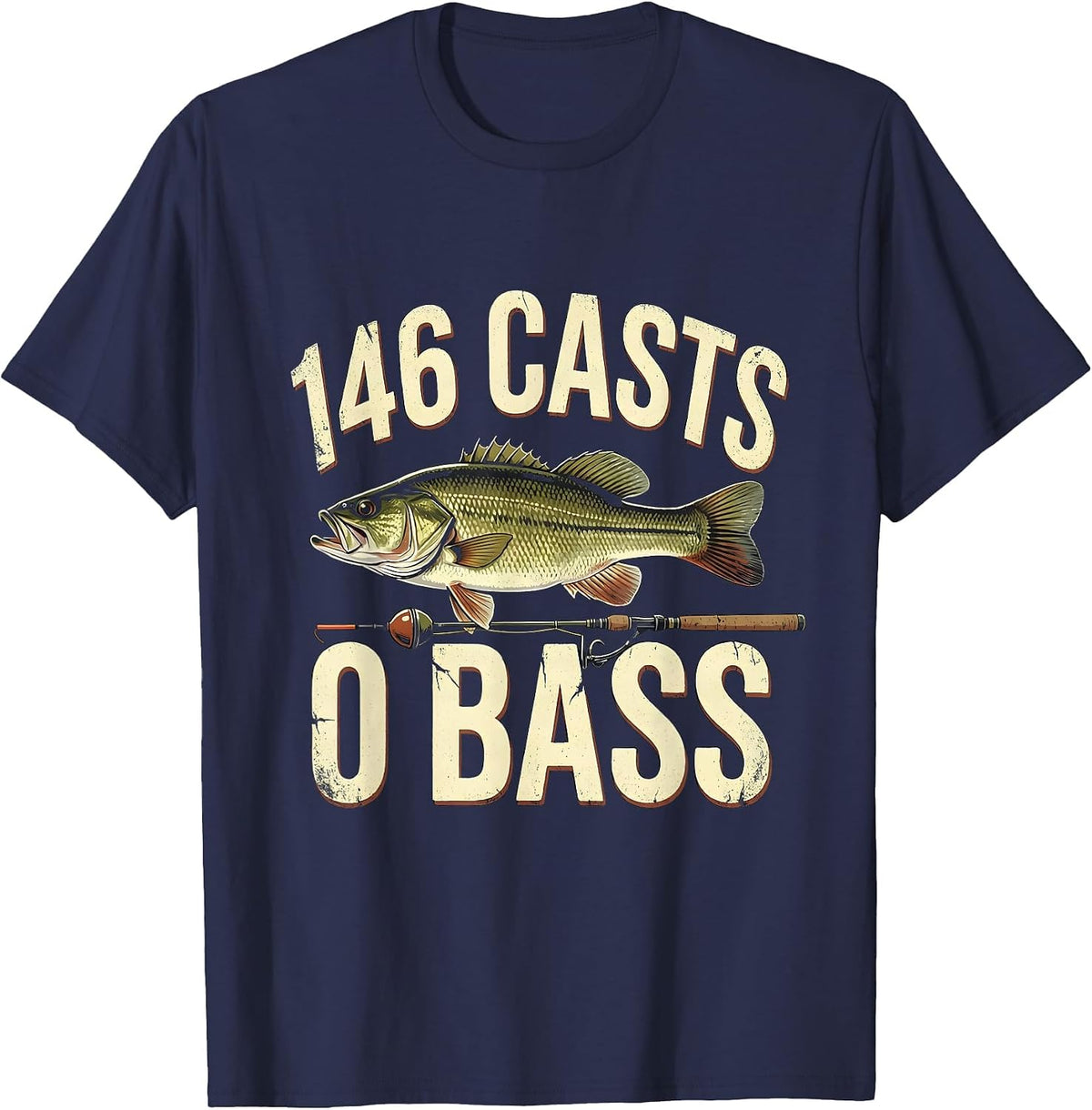 146 Casts 0 Bass Funny Fishing Humor Dad Gift T-Shirt - Navy Blue
