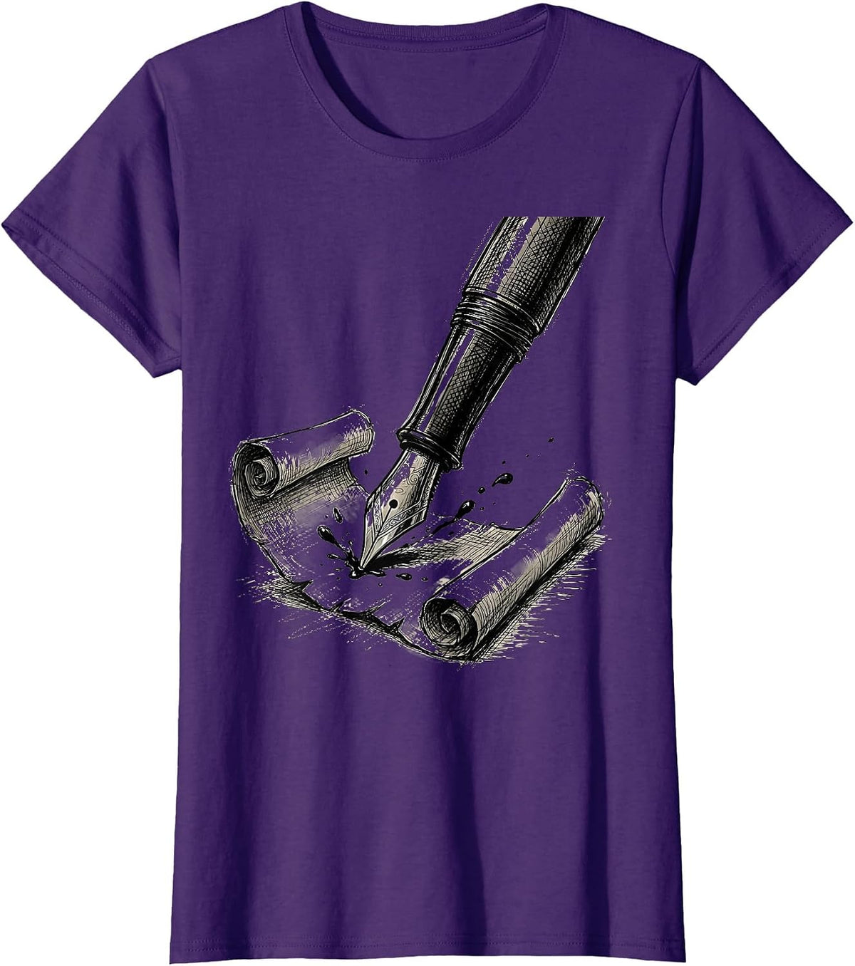 Women's English Teacher Fountain Pen Parchment Scroll Design T-Shirt - Purple