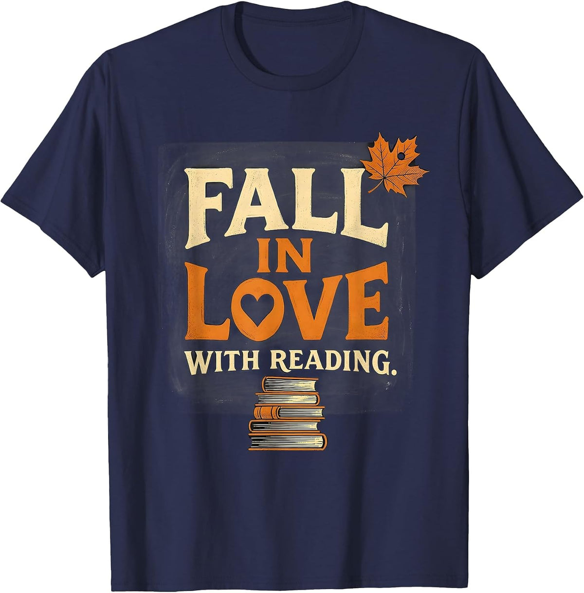 Men's Fall In Love With Reading Cute Teacher Book Lover Autumn T-Shirt - Navy Blue