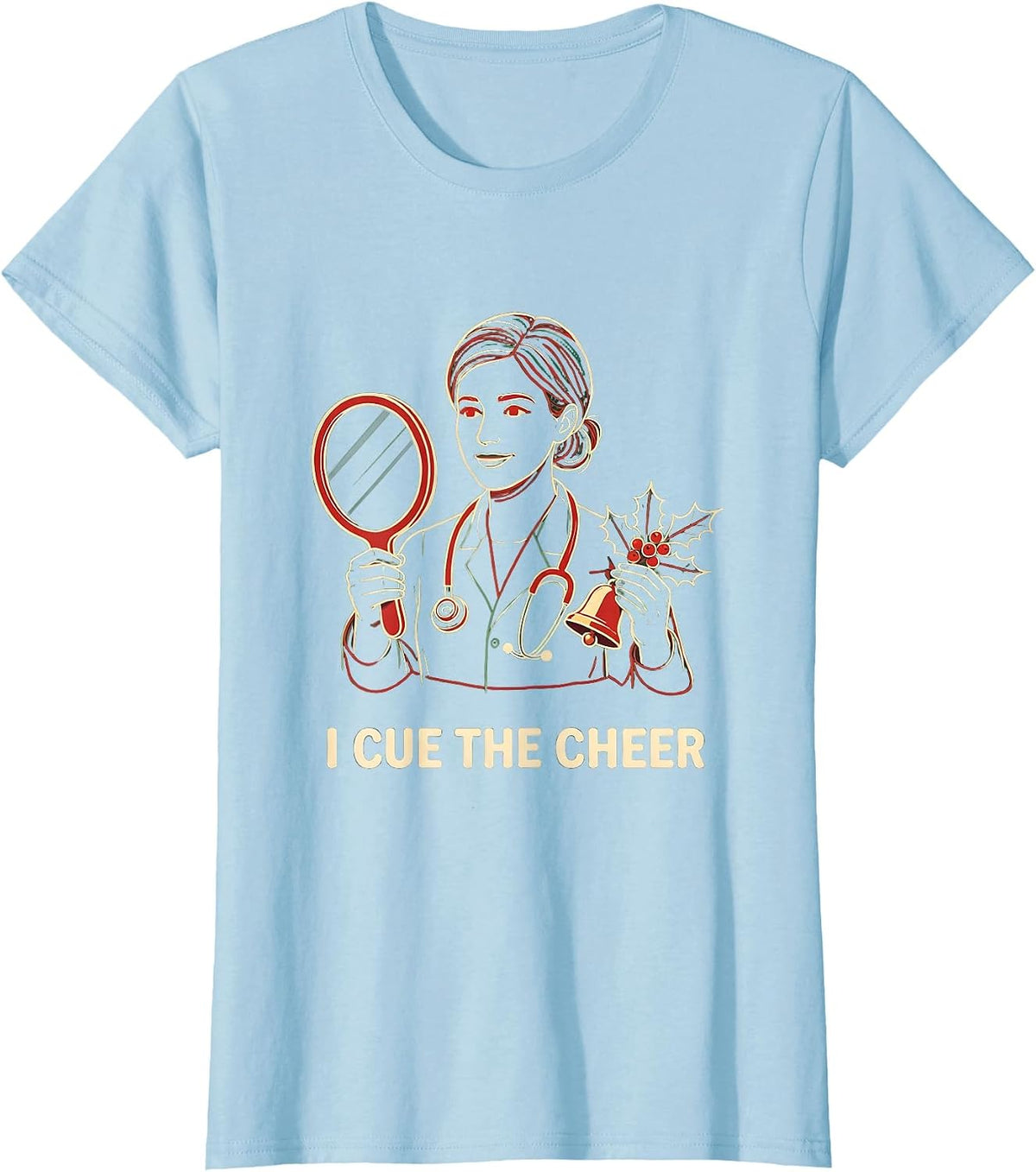 I Cue The Cheer Funny Speech-Language Therapist Christmas T-Shirt - Baby Blue