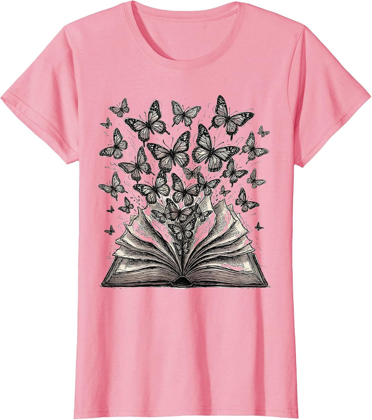 Women's English Teacher Open Dictionary Butterfly Graphic T-Shirt - Pink