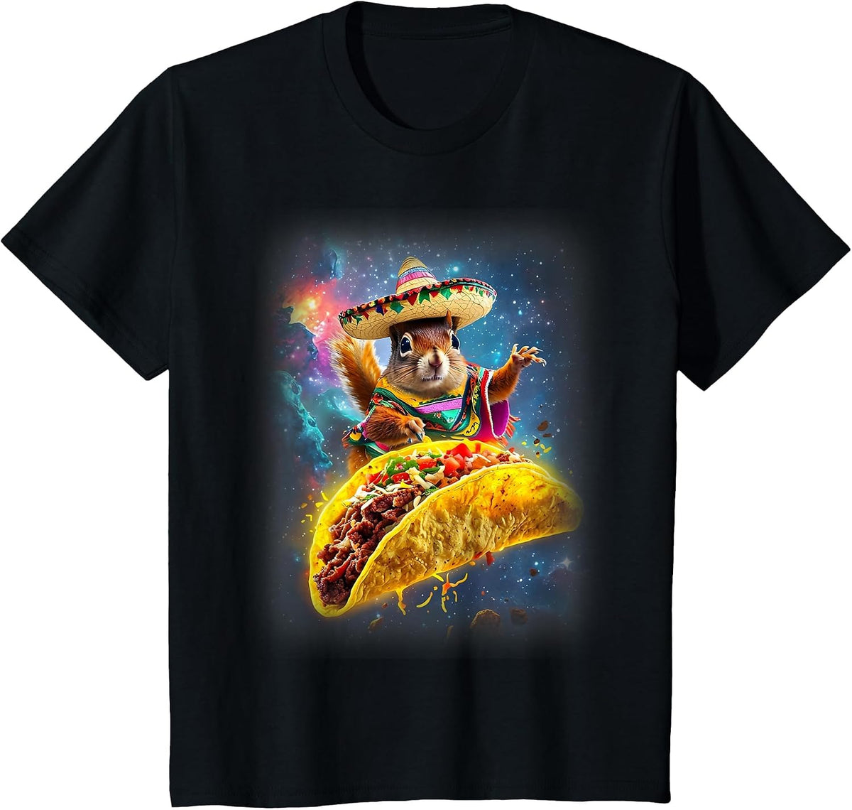 Crazy Space Taco Squirrel Cinco De Mayo Squirrel Sombrero T-Shirt - Black