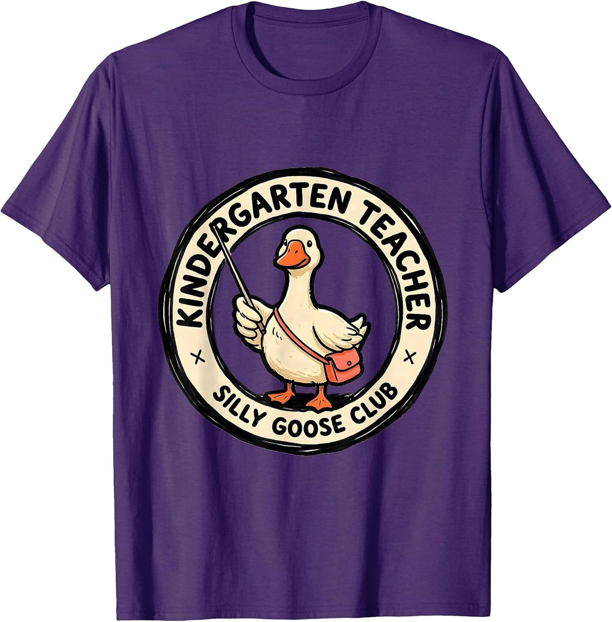 Men's Kindergarten Teacher Silly Goose Club Funny Preschool Back T-Shirt - Purple